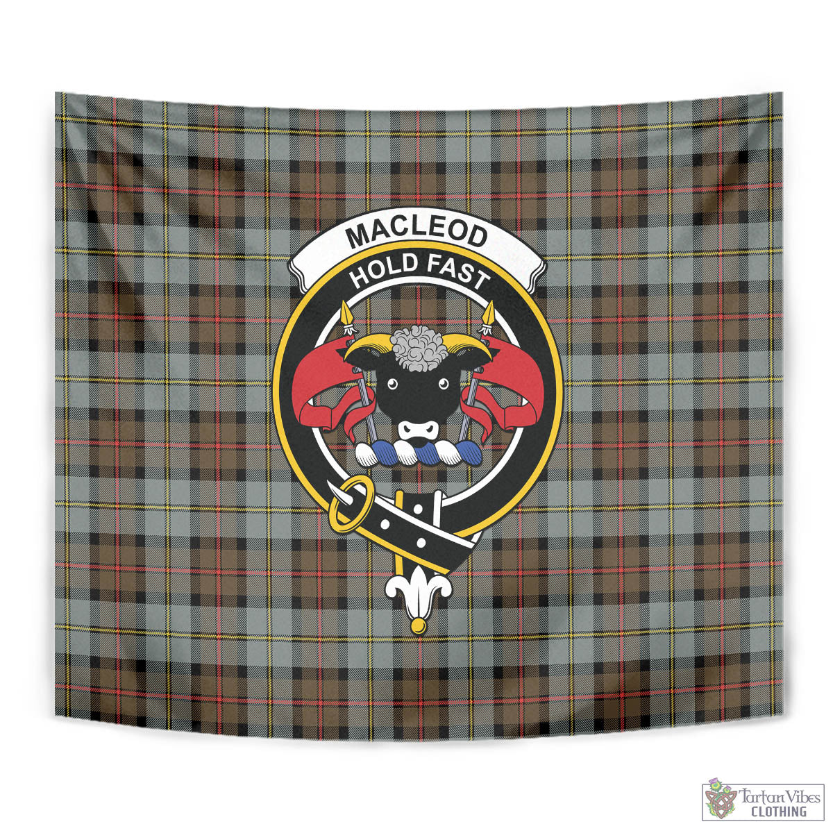 Tartan Vibes Clothing MacLeod of Harris Weathered Tartan Tapestry Wall Hanging and Home Decor for Room with Family Crest