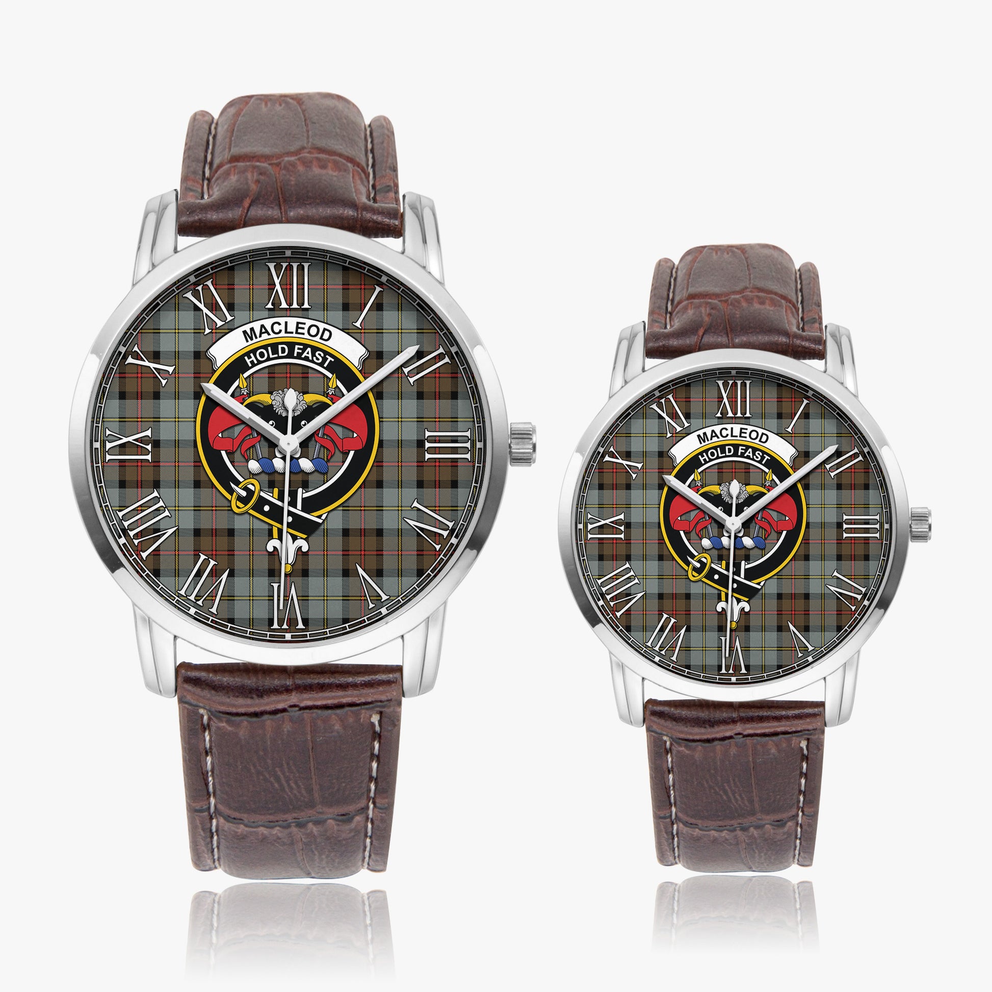 MacLeod of Harris Weathered Tartan Family Crest Leather Strap Quartz Watch - Tartanvibesclothing