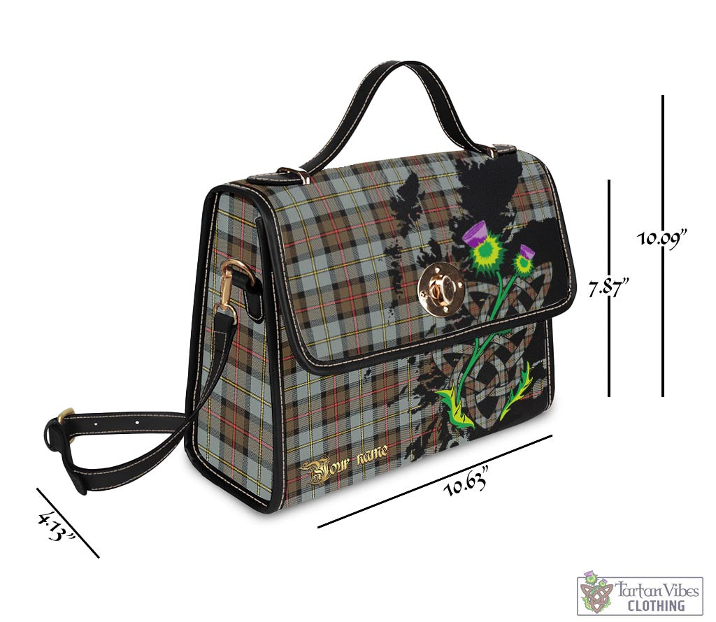 Tartan Vibes Clothing MacLeod of Harris Weathered Tartan Waterproof Canvas Bag with Scotland Map and Thistle Celtic Accents