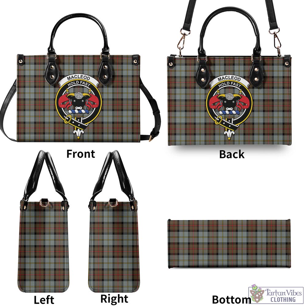 Tartan Vibes Clothing MacLeod of Harris Weathered Tartan Luxury Leather Handbags with Family Crest