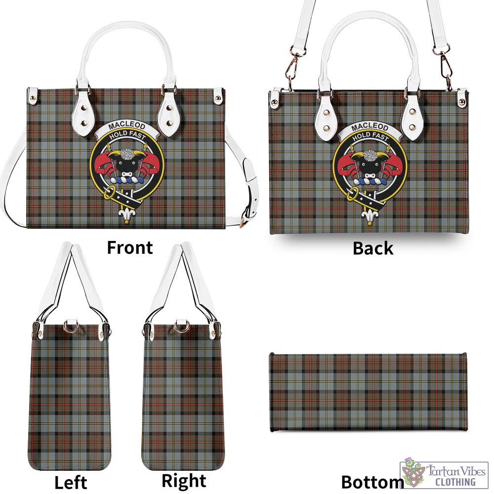 Tartan Vibes Clothing MacLeod of Harris Weathered Tartan Luxury Leather Handbags with Family Crest