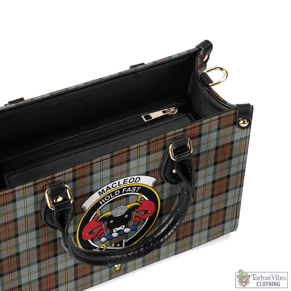 Tartan Vibes Clothing MacLeod of Harris Weathered Tartan Luxury Leather Handbags with Family Crest