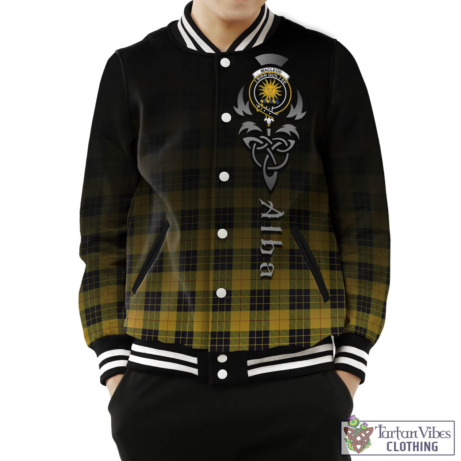 Tartan Vibes Clothing MacLeod of Lewis Ancient Tartan Baseball Jacket Featuring Alba Gu Brath Family Crest Celtic Inspired