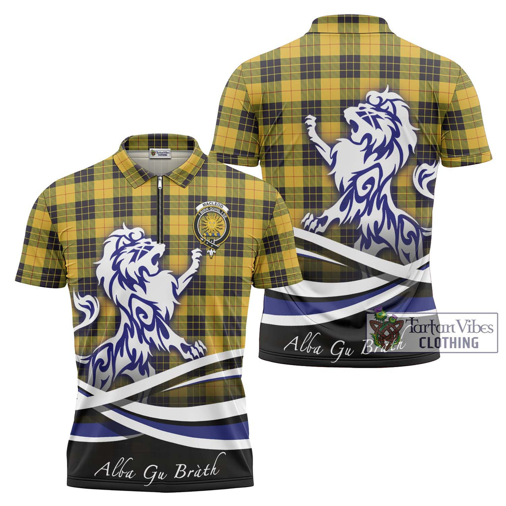 MacLeod of Lewis Ancient Tartan Zipper Polo Shirt with Alba Gu Brath Regal Lion Emblem Unisex - Tartanvibesclothing Shop