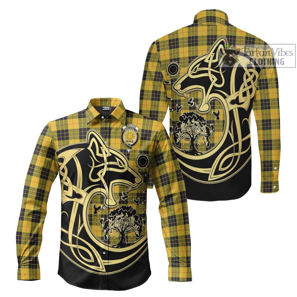 MacLeod of Lewis Ancient Tartan Long Sleeve Button Shirt with Family Crest Celtic Wolf Style Men's Shirt S - Tartan Vibes Clothing