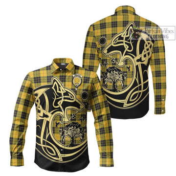 MacLeod of Lewis Ancient Tartan Long Sleeve Button Shirt with Family Crest Celtic Wolf Style