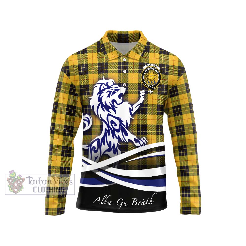 MacLeod of Lewis Ancient Tartan Long Sleeve Polo Shirt with Alba Gu Brath Regal Lion Emblem Unisex - Tartanvibesclothing Shop