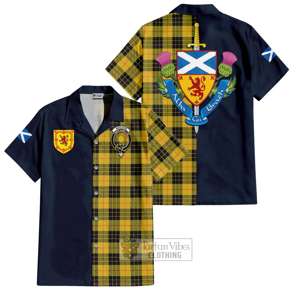 Tartan Vibes Clothing MacLeod of Lewis Ancient Tartan Short Sleeve Button Shirt with Scottish Lion Royal Arm Half Style