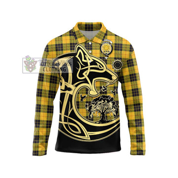 MacLeod of Lewis Ancient Tartan Long Sleeve Polo Shirt with Family Crest Celtic Wolf Style