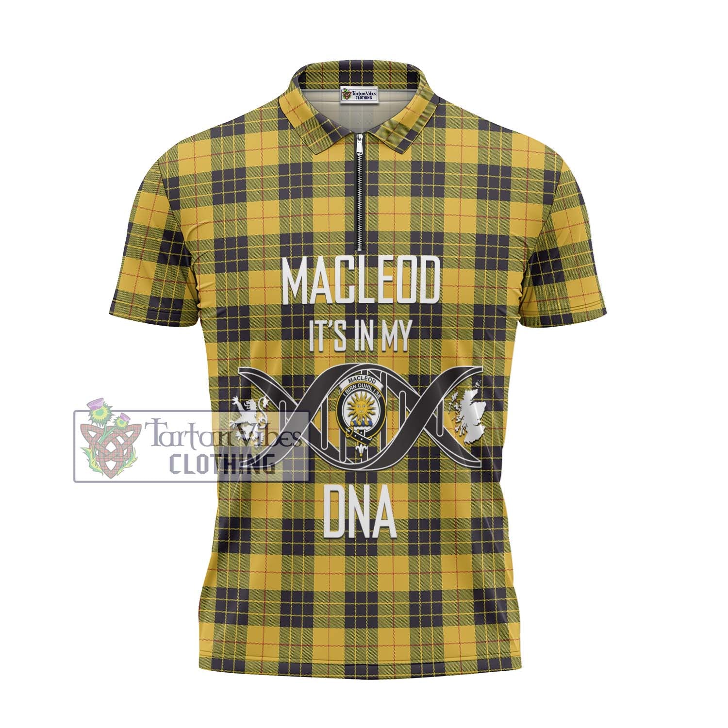 MacLeod of Lewis Ancient Tartan Zipper Polo Shirt with Family Crest DNA In Me Style - Tartanvibesclothing Shop