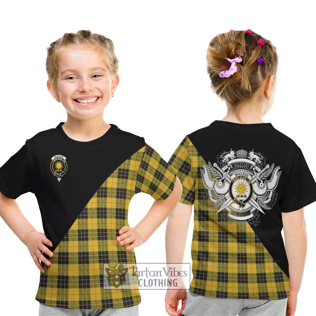 MacLeod of Lewis Ancient Tartan Kid T-Shirt with Family Crest and Military Logo Style - Tartanvibesclothing Shop