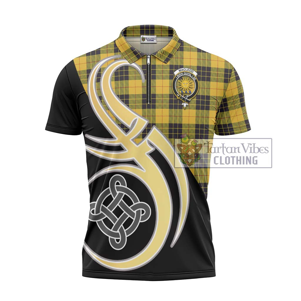 Tartan Vibes Clothing MacLeod of Lewis Ancient Tartan Zipper Polo Shirt with Family Crest and Celtic Symbol Style