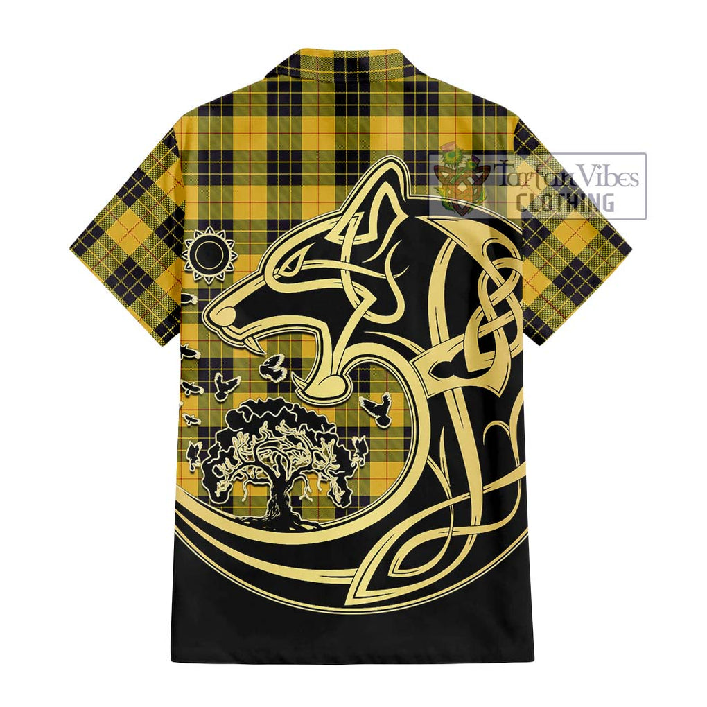 MacLeod of Lewis Ancient Tartan Short Sleeve Button Shirt with Family Crest Celtic Wolf Style - Tartan Vibes Clothing