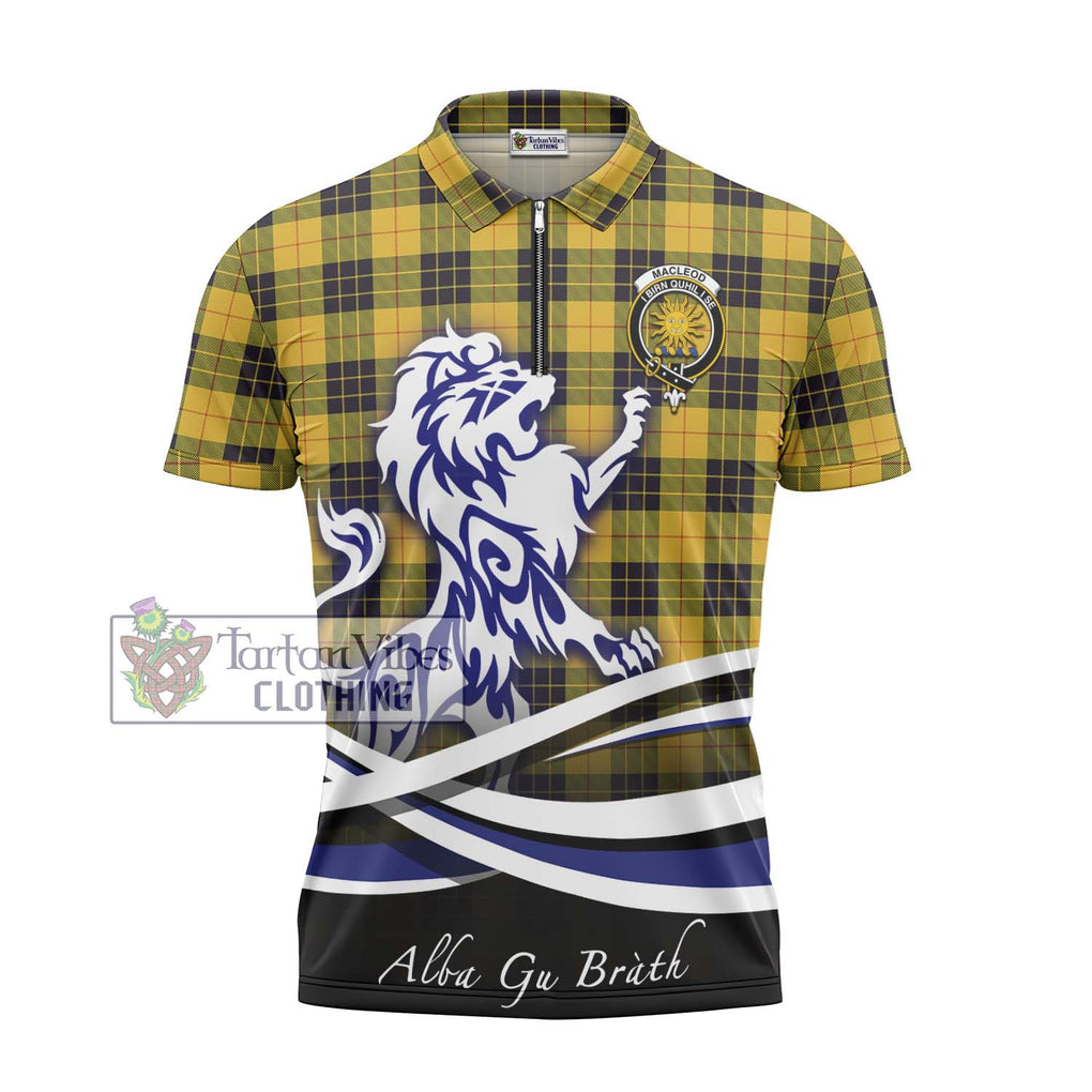 MacLeod of Lewis Ancient Tartan Zipper Polo Shirt with Alba Gu Brath Regal Lion Emblem - Tartanvibesclothing Shop