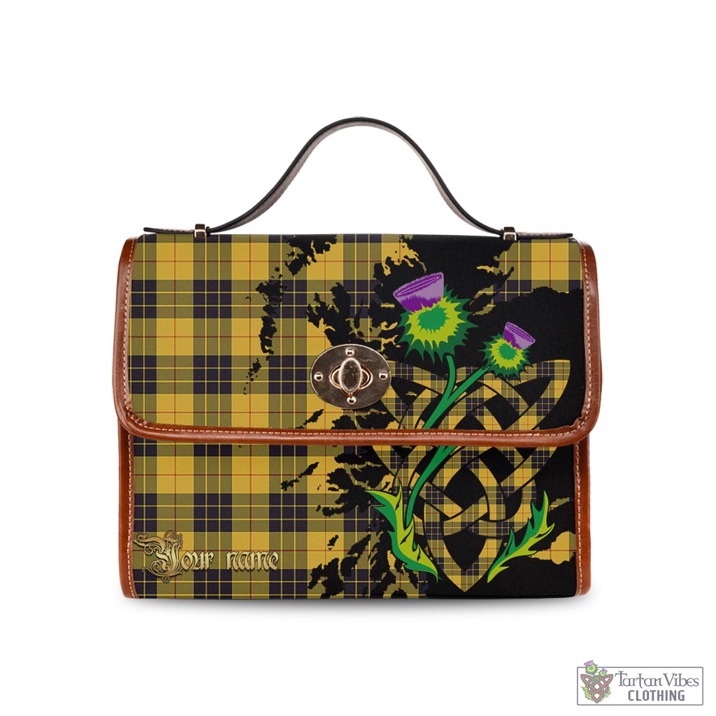 Tartan Vibes Clothing MacLeod of Lewis Ancient Tartan Waterproof Canvas Bag with Scotland Map and Thistle Celtic Accents