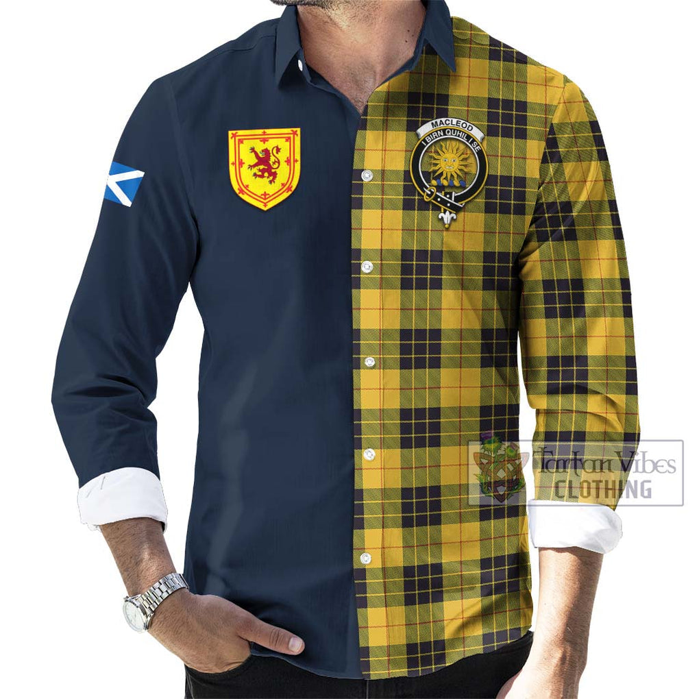 Tartan Vibes Clothing MacLeod of Lewis Ancient Tartan Long Sleeve Button Shirt with Scottish Lion Royal Arm Half Style