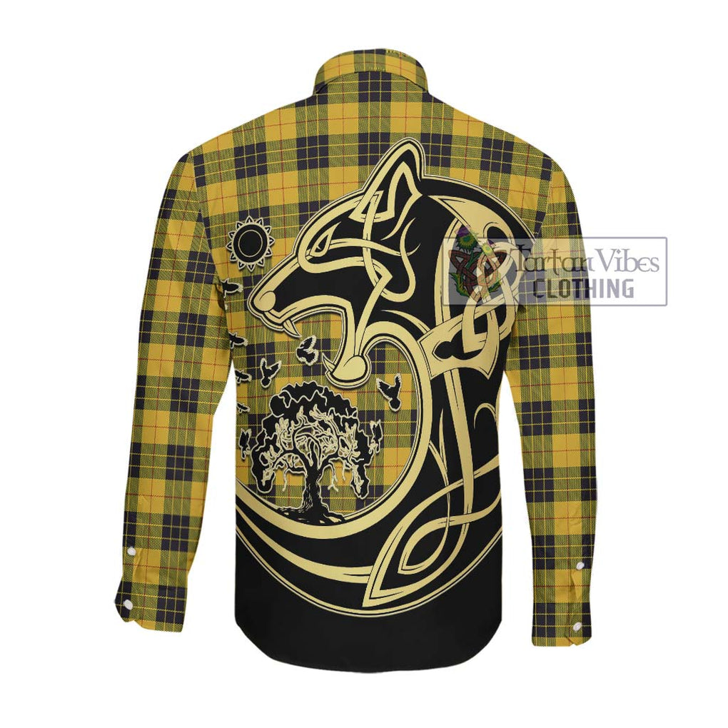 MacLeod of Lewis Ancient Tartan Long Sleeve Button Shirt with Family Crest Celtic Wolf Style Men's Shirt - Tartan Vibes Clothing