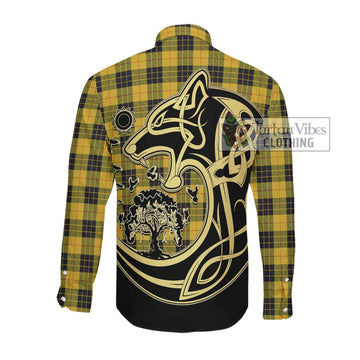 MacLeod of Lewis Ancient Tartan Long Sleeve Button Shirt with Family Crest Celtic Wolf Style