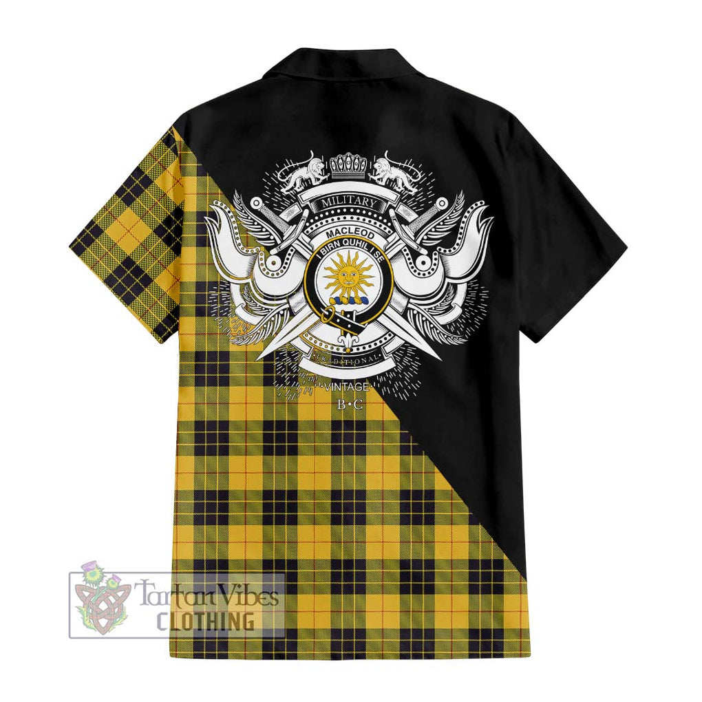 MacLeod of Lewis Ancient Tartan Short Sleeve Button Shirt with Family Crest and Military Logo Style - Tartanvibesclothing Shop