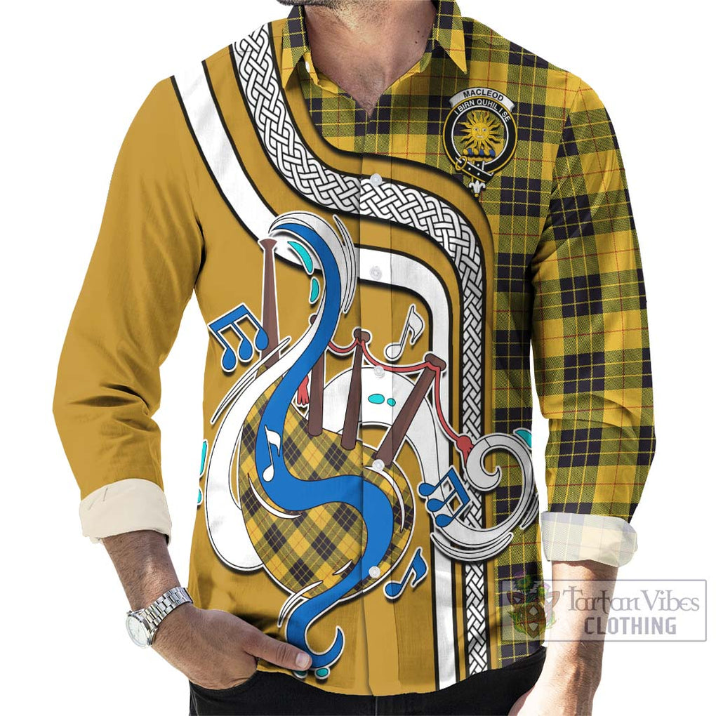 MacLeod of Lewis Ancient Tartan Long Sleeve Button Shirt with Epic Bagpipe Style - Tartanvibesclothing Shop