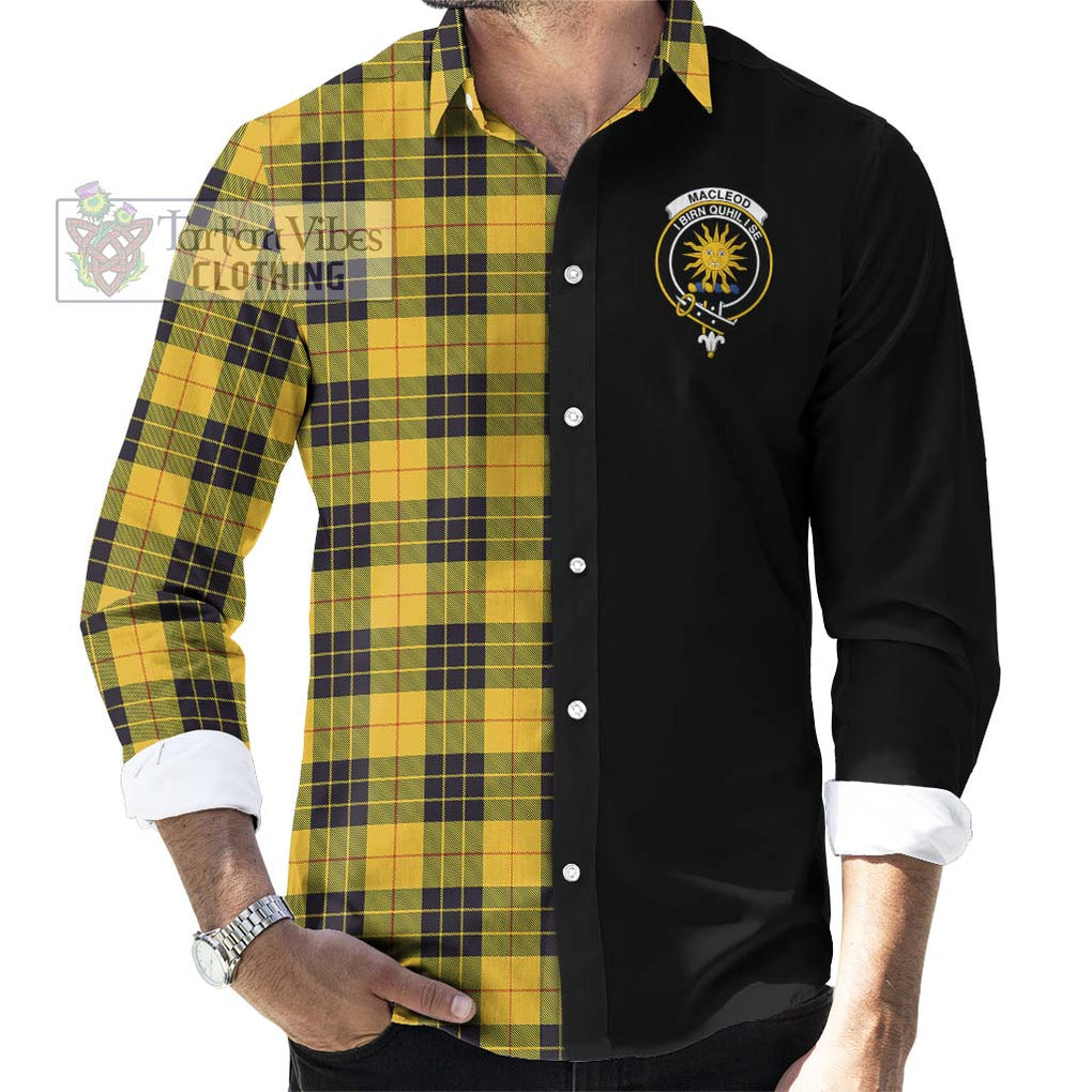 MacLeod of Lewis Ancient Tartan Long Sleeve Button Shirt with Family Crest and Half Of Me Style - Tartanvibesclothing Shop