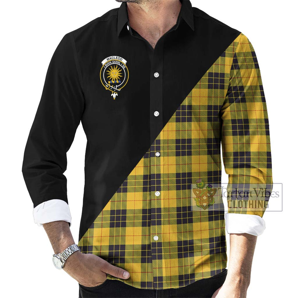 MacLeod of Lewis Ancient Tartan Long Sleeve Button Shirt with Family Crest and Military Logo Style - Tartanvibesclothing Shop