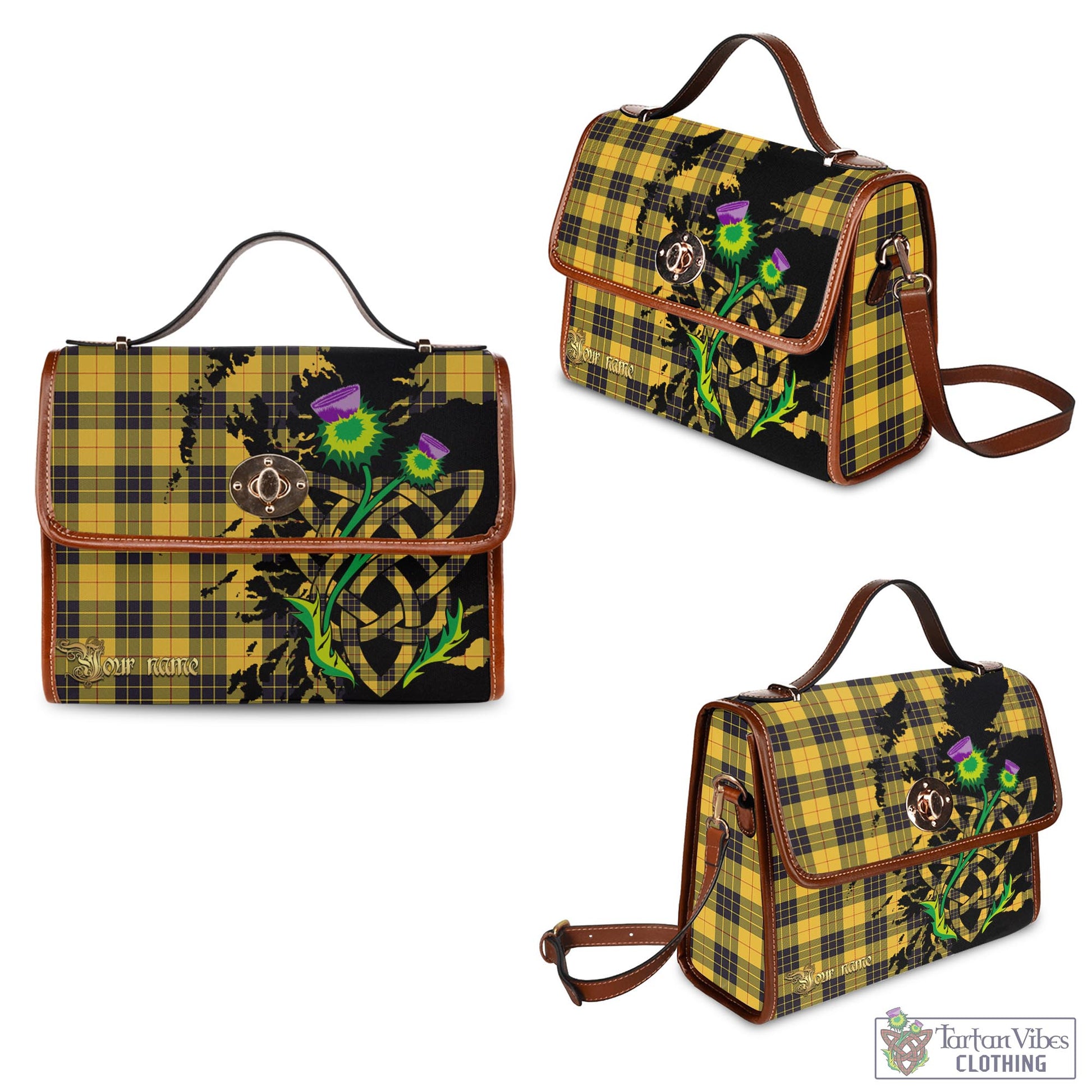 Tartan Vibes Clothing MacLeod of Lewis Ancient Tartan Waterproof Canvas Bag with Scotland Map and Thistle Celtic Accents