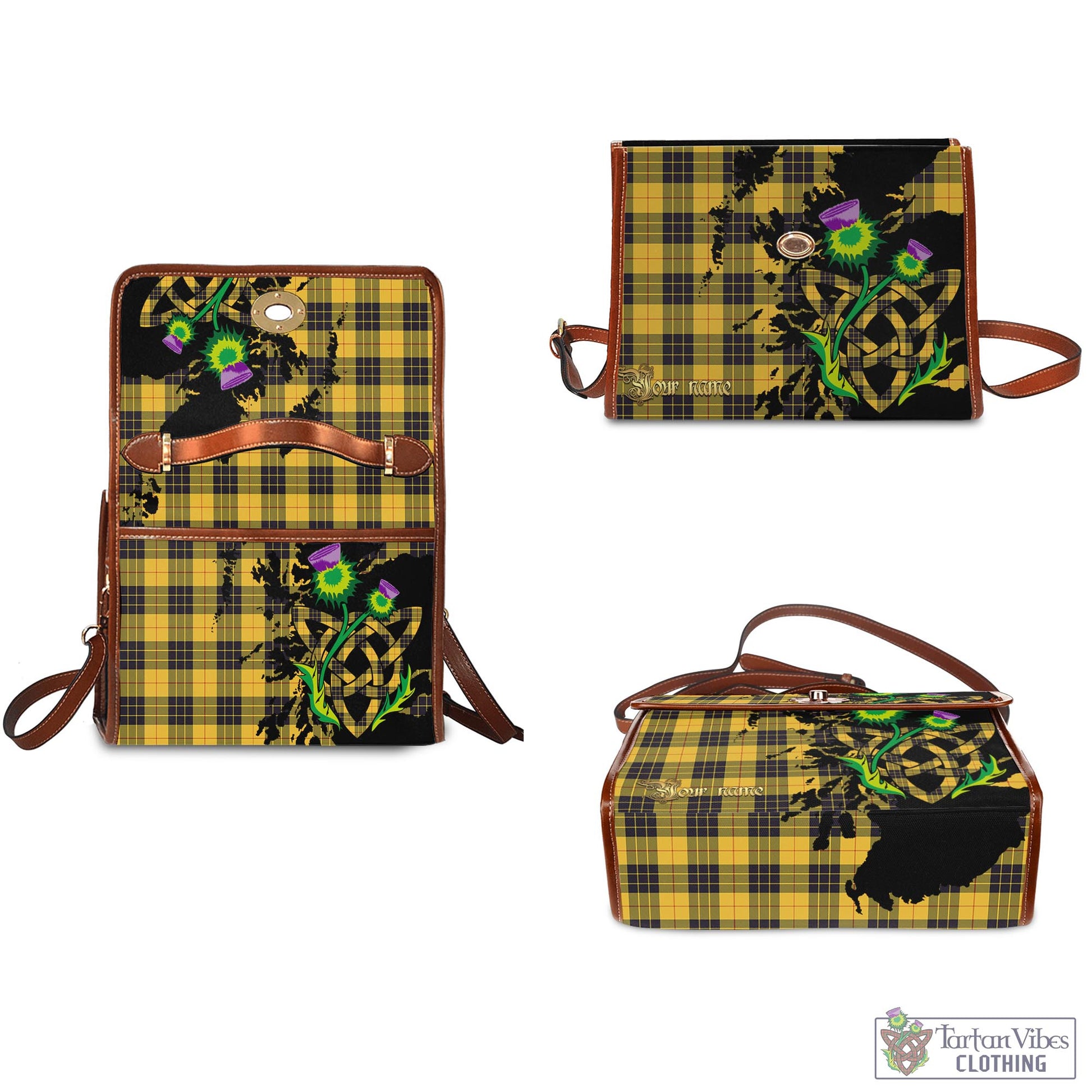 Tartan Vibes Clothing MacLeod of Lewis Ancient Tartan Waterproof Canvas Bag with Scotland Map and Thistle Celtic Accents