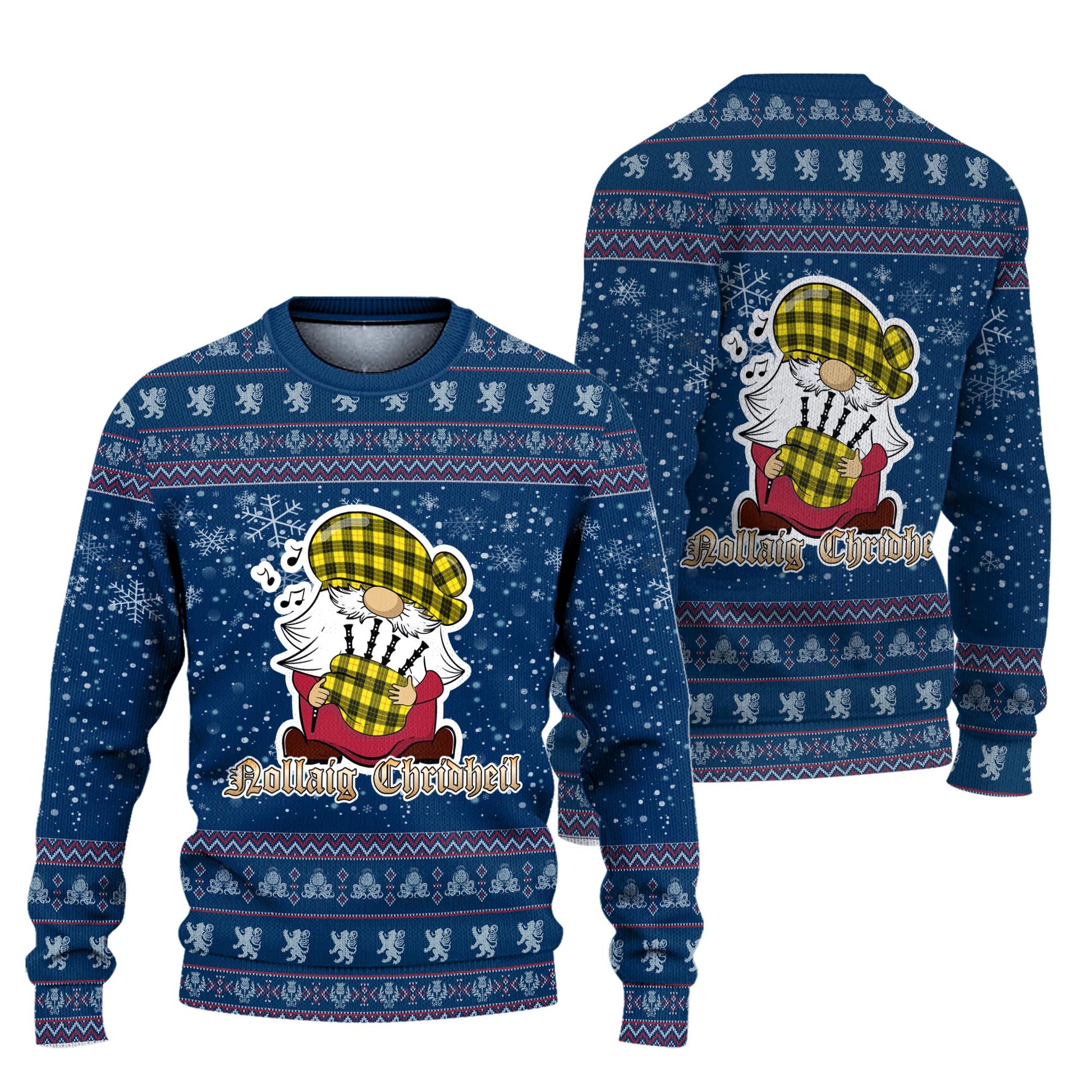 MacLeod of Lewis Modern Clan Christmas Family Knitted Sweater with Funny Gnome Playing Bagpipes Unisex Blue - Tartanvibesclothing