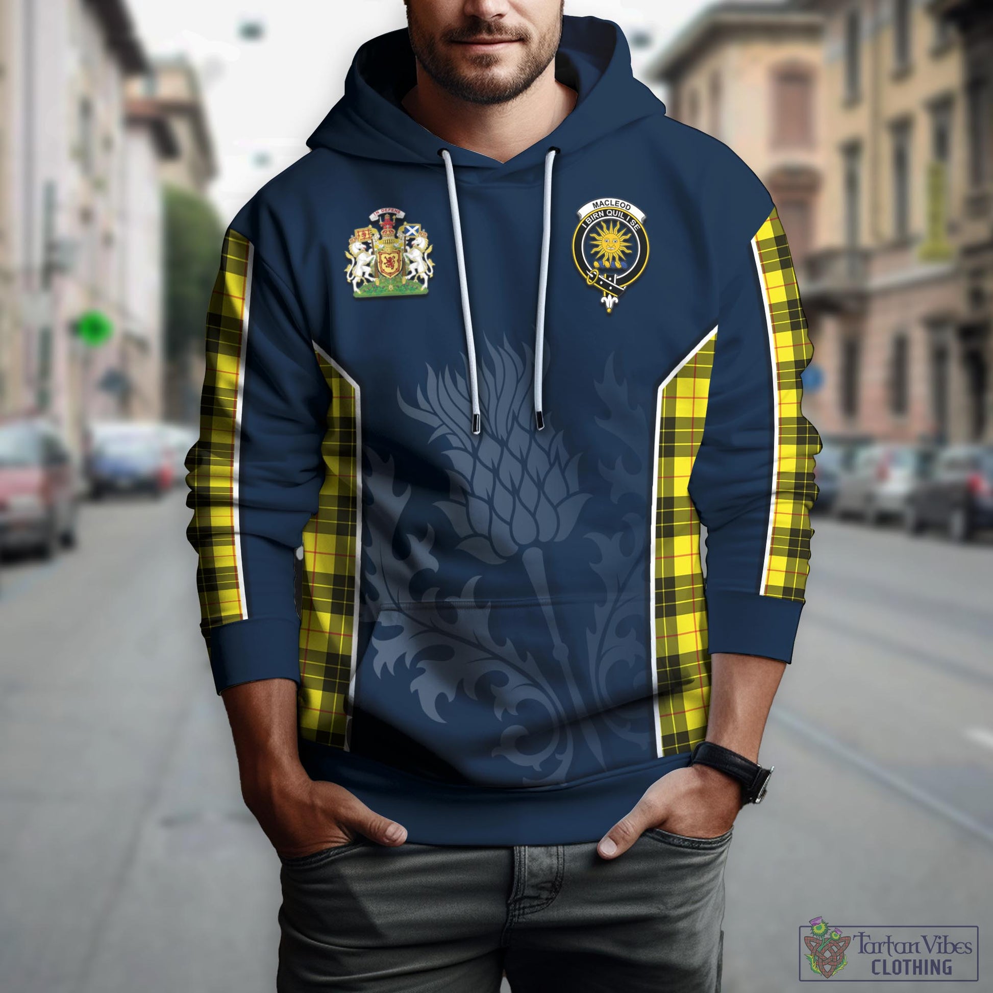 Tartan Vibes Clothing MacLeod of Lewis Modern Tartan Hoodie with Family Crest and Scottish Thistle Vibes Sport Style