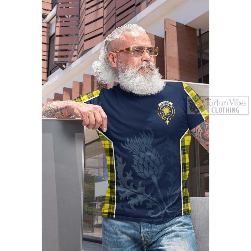 Tartan Vibes Clothing MacLeod of Lewis Modern Tartan Cotton T-shirt with Family Crest and Scottish Thistle Vibes Sport Style