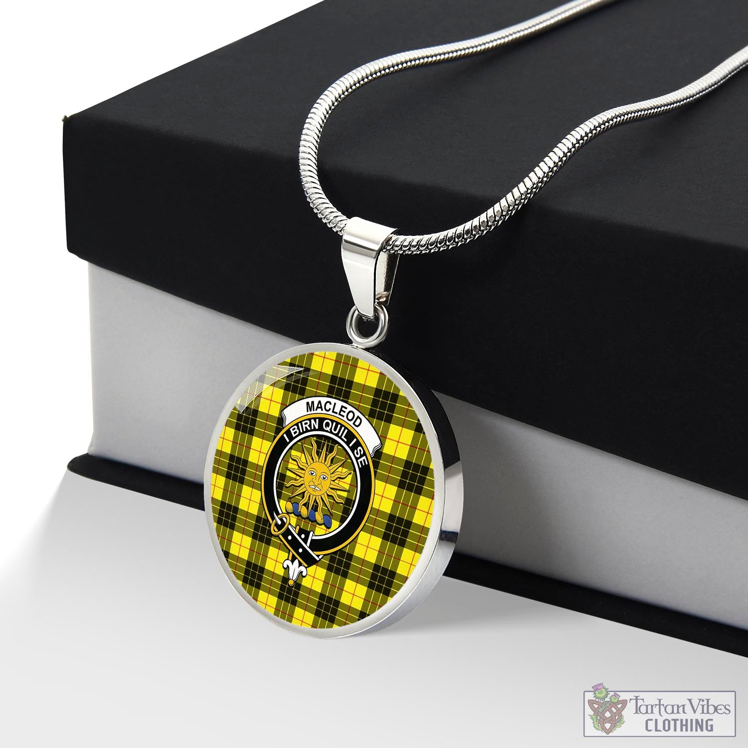 Tartan Vibes Clothing MacLeod of Lewis Modern Tartan Circle Necklace with Family Crest