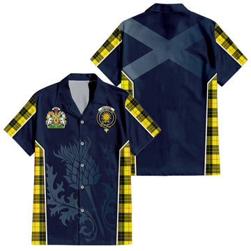 MacLeod (McLeod) Tartan Short Sleeve Button Up Shirt with Family Crest and Scottish Thistle Vibes Sport Style