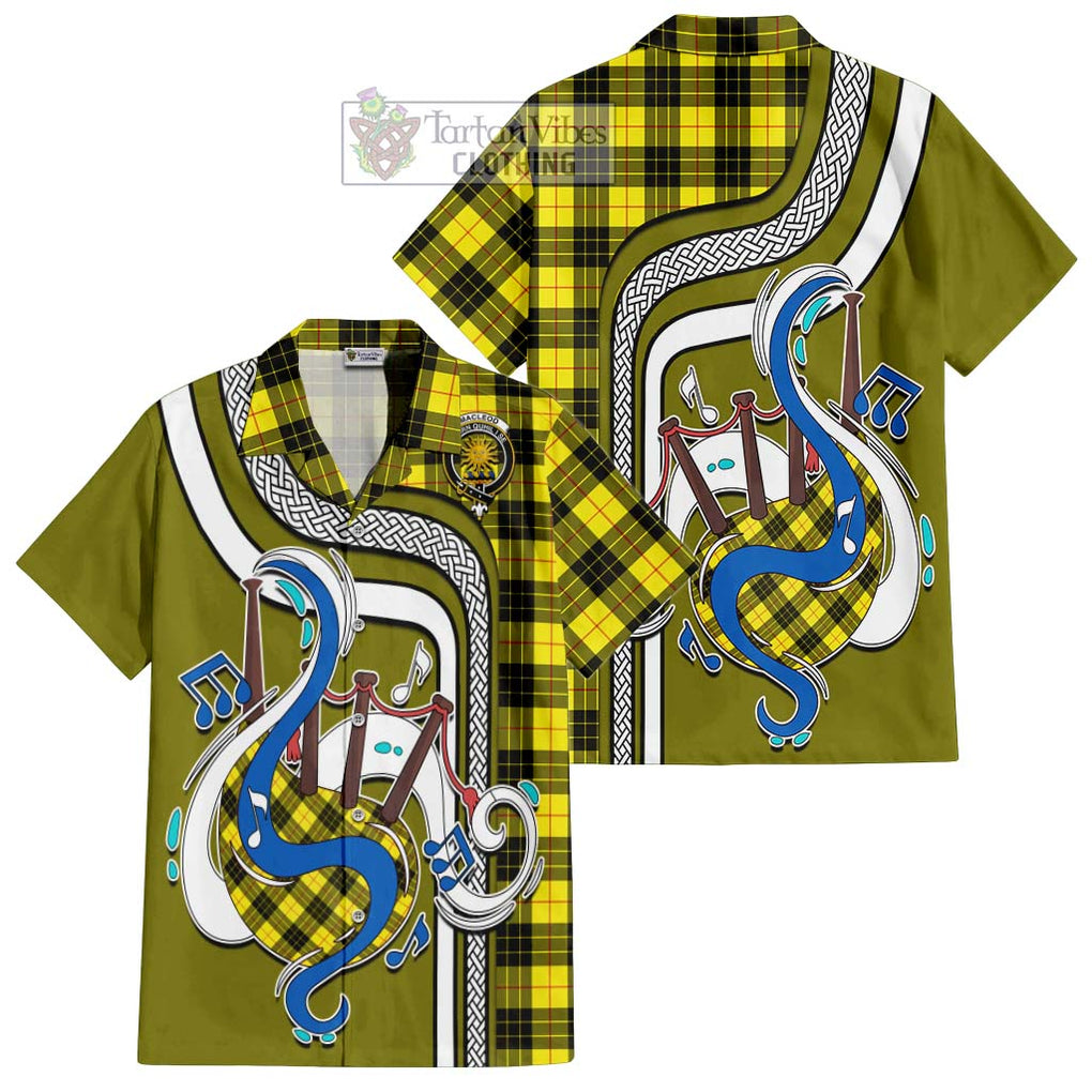 MacLeod (McLeod) Tartan Short Sleeve Button Shirt with Epic Bagpipe Style Kid - Tartanvibesclothing Shop