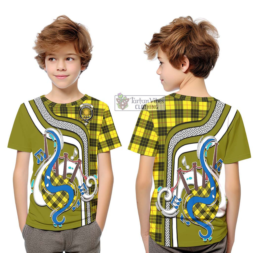 Tartan Vibes Clothing MacLeod of Lewis Modern Tartan Kid T-Shirt with Epic Bagpipe Style