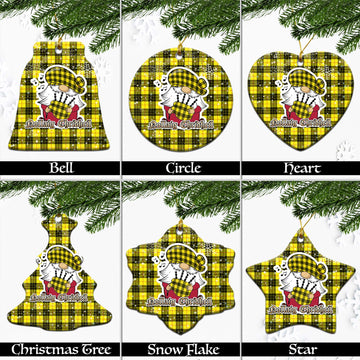 MacLeod (McLeod) Tartan Christmas Ceramic Ornaments with Scottish Gnome Playing Bagpipes