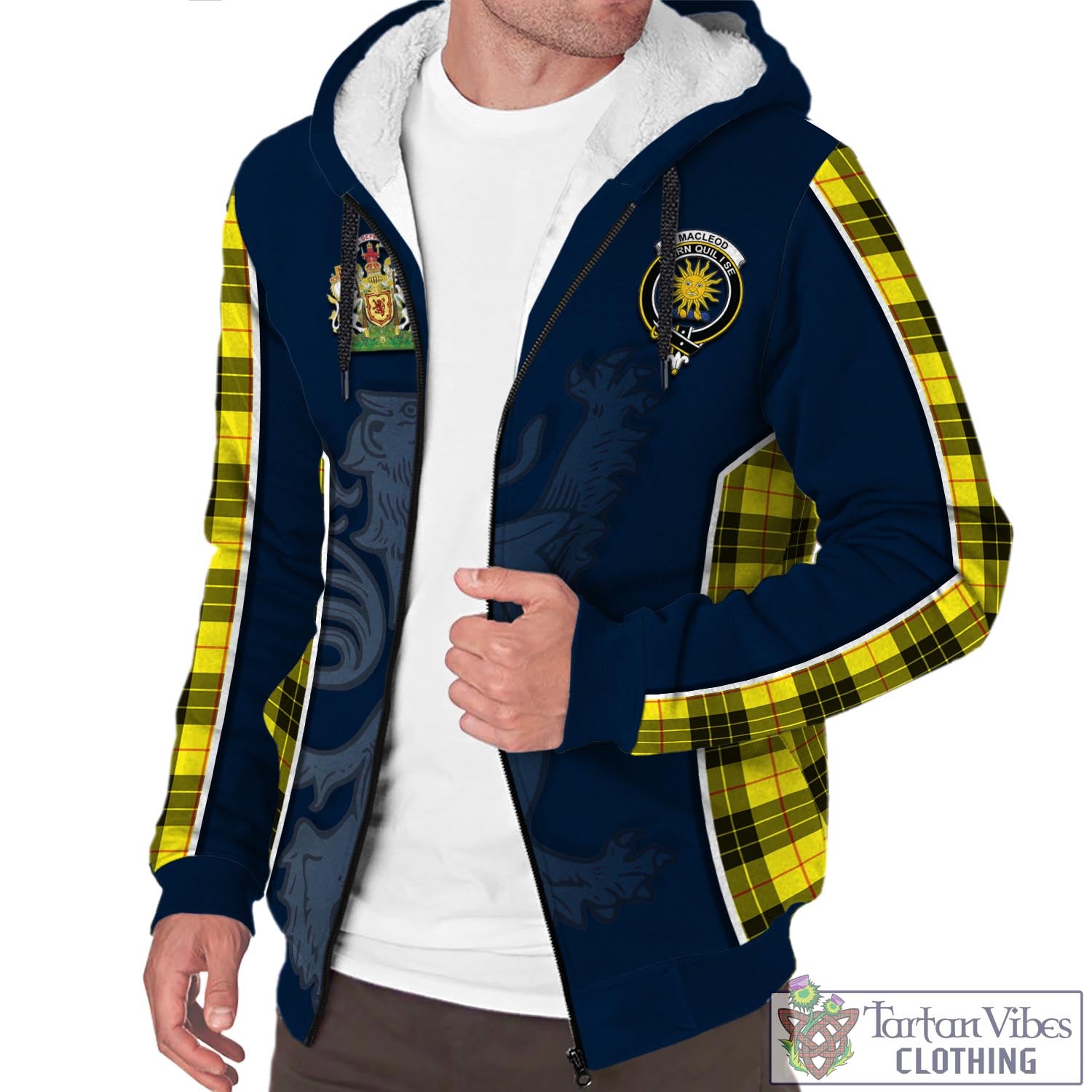 Tartan Vibes Clothing MacLeod of Lewis Modern Tartan Sherpa Hoodie with Family Crest and Lion Rampant Vibes Sport Style