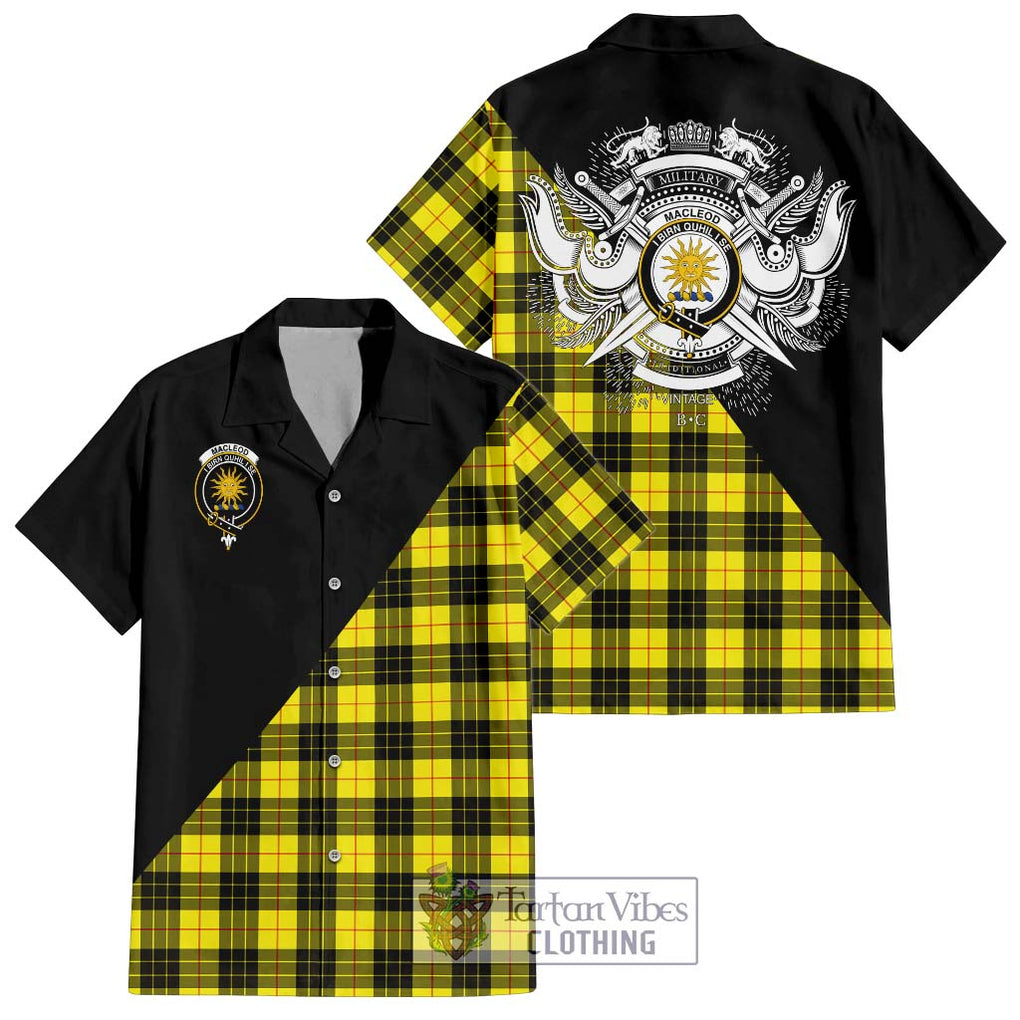 MacLeod (McLeod) Tartan Short Sleeve Button Shirt with Family Crest and Military Logo Style Kid - Tartanvibesclothing Shop