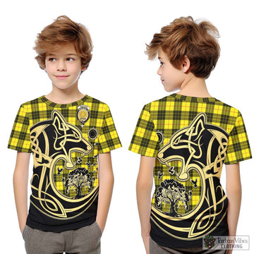 MacLeod (McLeod) Tartan Kid T-Shirt with Family Crest Celtic Wolf Style