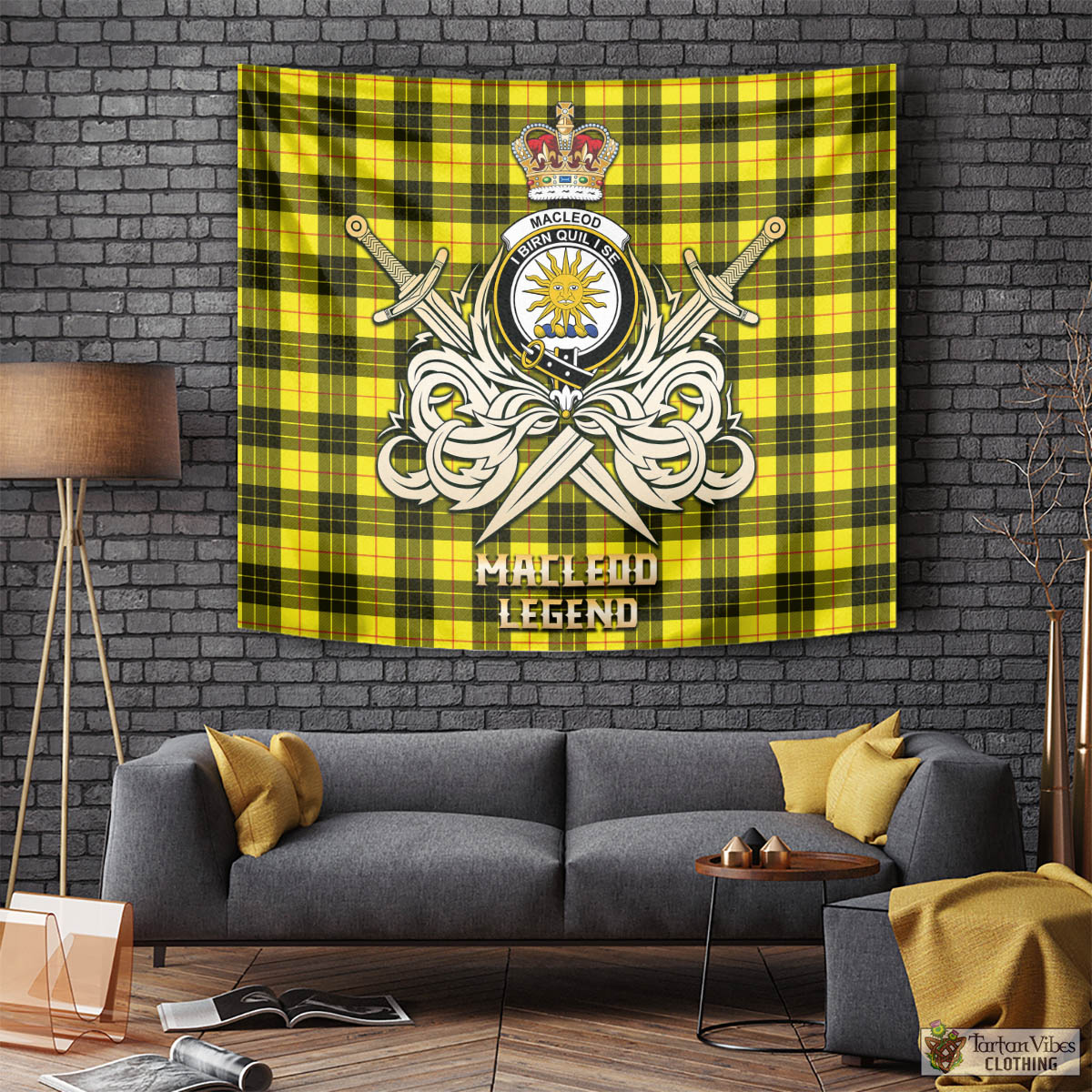 Tartan Vibes Clothing MacLeod of Lewis Modern Tartan Tapestry with Clan Crest and the Golden Sword of Courageous Legacy