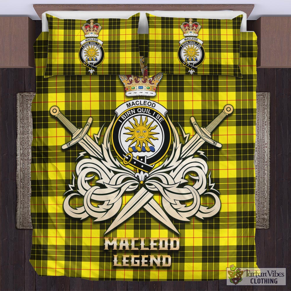 Tartan Vibes Clothing MacLeod of Lewis Modern Tartan Bedding Set with Clan Crest and the Golden Sword of Courageous Legacy