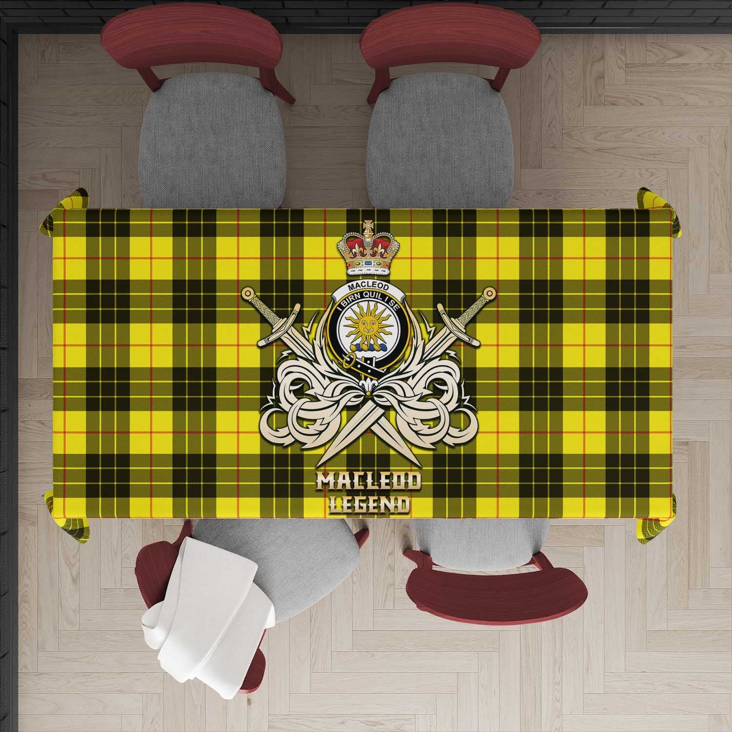 Tartan Vibes Clothing MacLeod of Lewis Modern Tartan Tablecloth with Clan Crest and the Golden Sword of Courageous Legacy