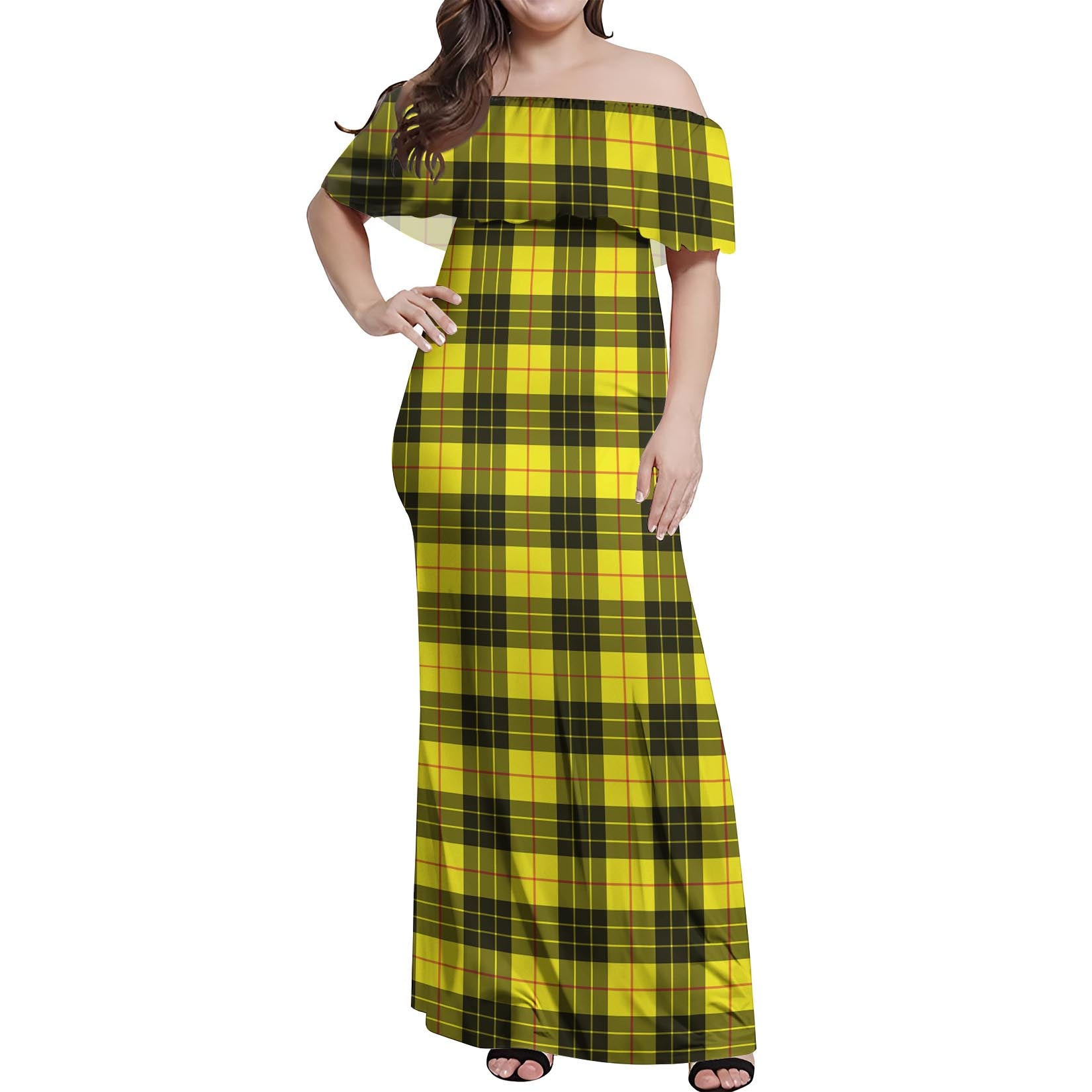 MacLeod of Lewis Modern Tartan Off Shoulder Long Dress Women's Dress - Tartanvibesclothing