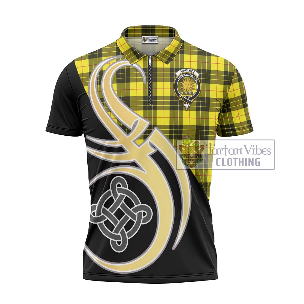 Tartan Vibes Clothing MacLeod of Lewis Modern Tartan Zipper Polo Shirt with Family Crest and Celtic Symbol Style