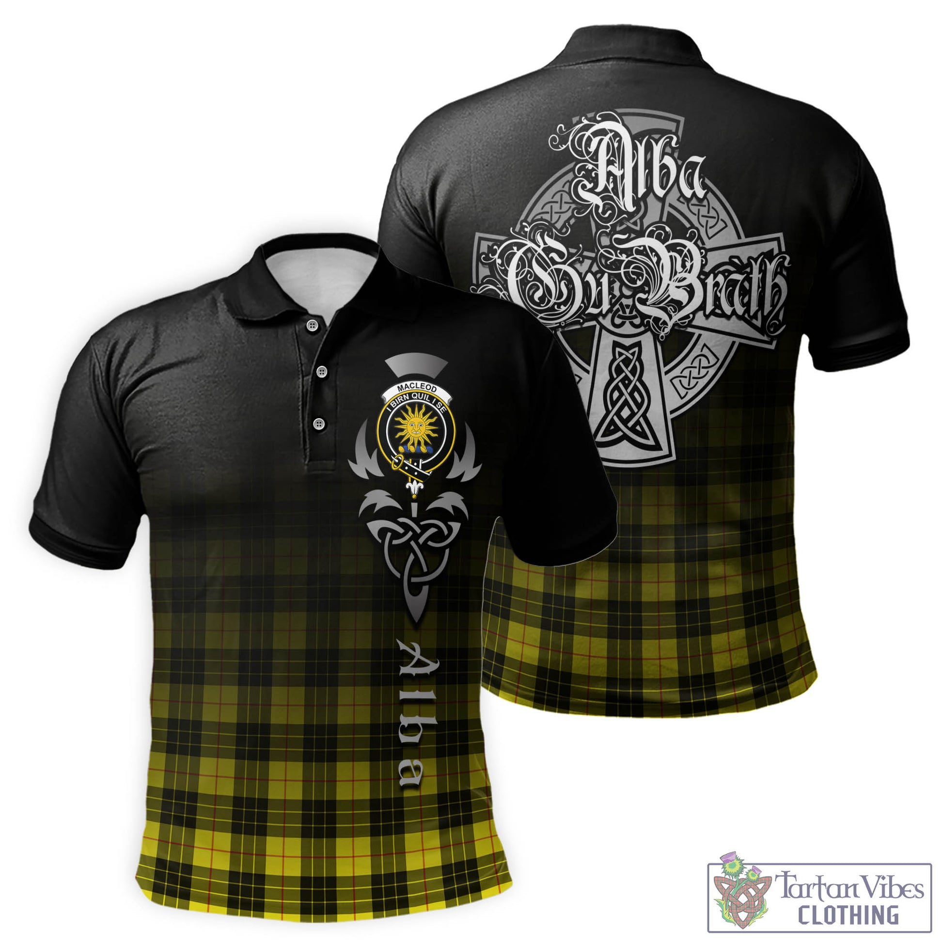 Tartan Vibes Clothing MacLeod of Lewis Modern Tartan Polo Shirt Featuring Alba Gu Brath Family Crest Celtic Inspired