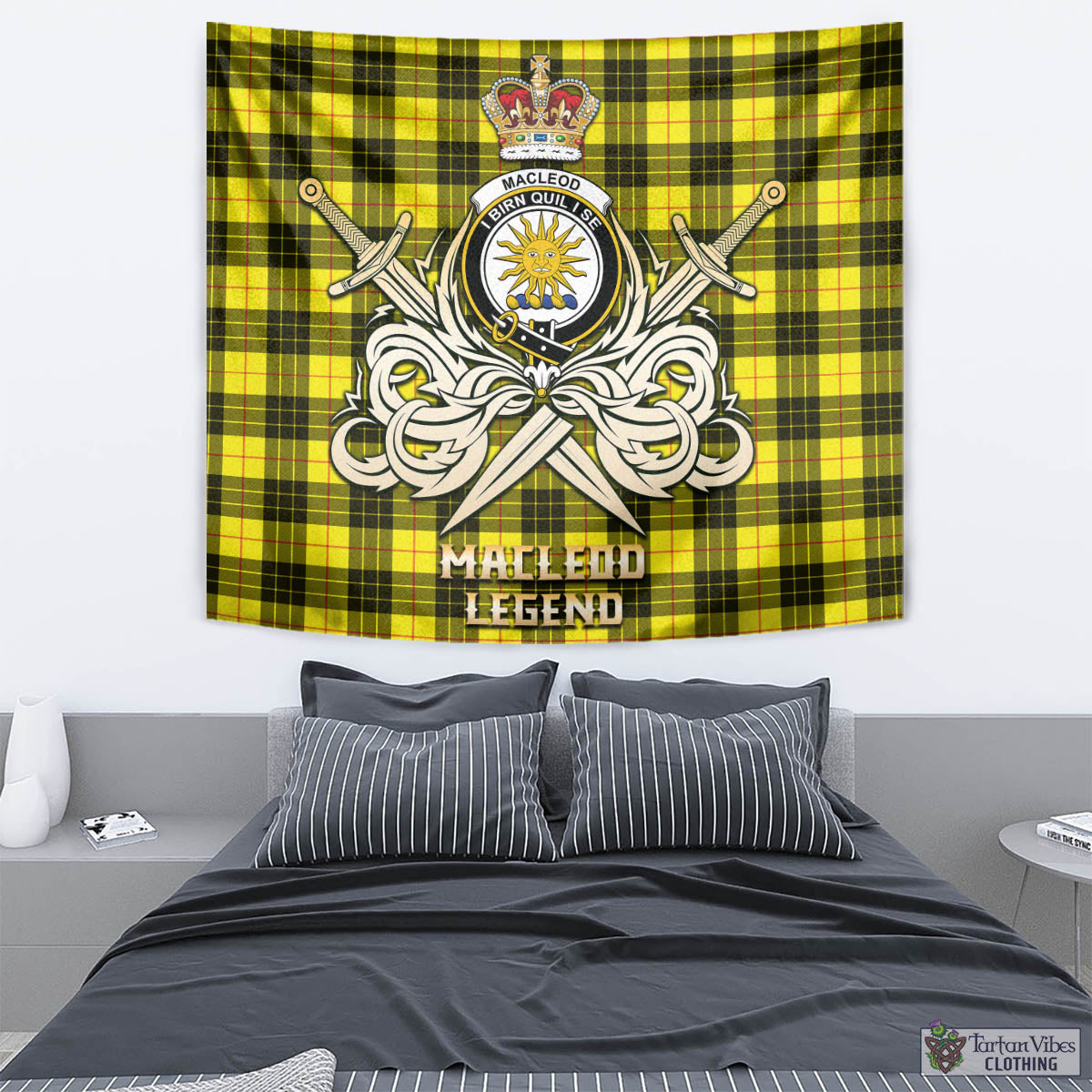 Tartan Vibes Clothing MacLeod of Lewis Modern Tartan Tapestry with Clan Crest and the Golden Sword of Courageous Legacy