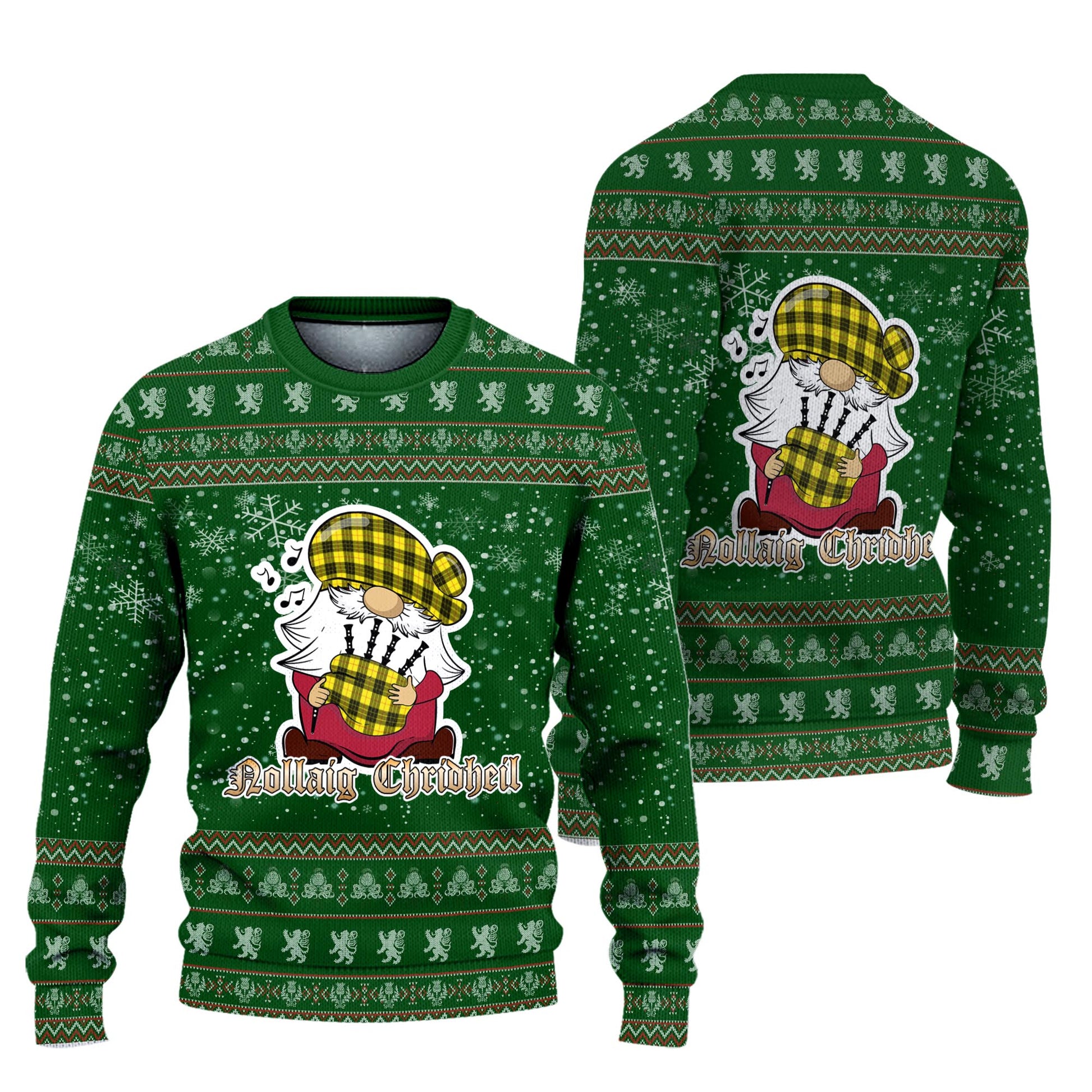 MacLeod of Lewis Modern Clan Christmas Family Knitted Sweater with Funny Gnome Playing Bagpipes Unisex Green - Tartanvibesclothing