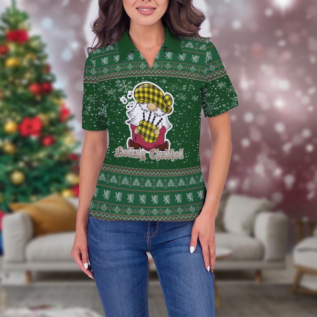 MacLeod of Lewis Modern Clan Christmas Family Polo Shirt with Funny Gnome Playing Bagpipes Women's Polo Shirt Green - Tartanvibesclothing