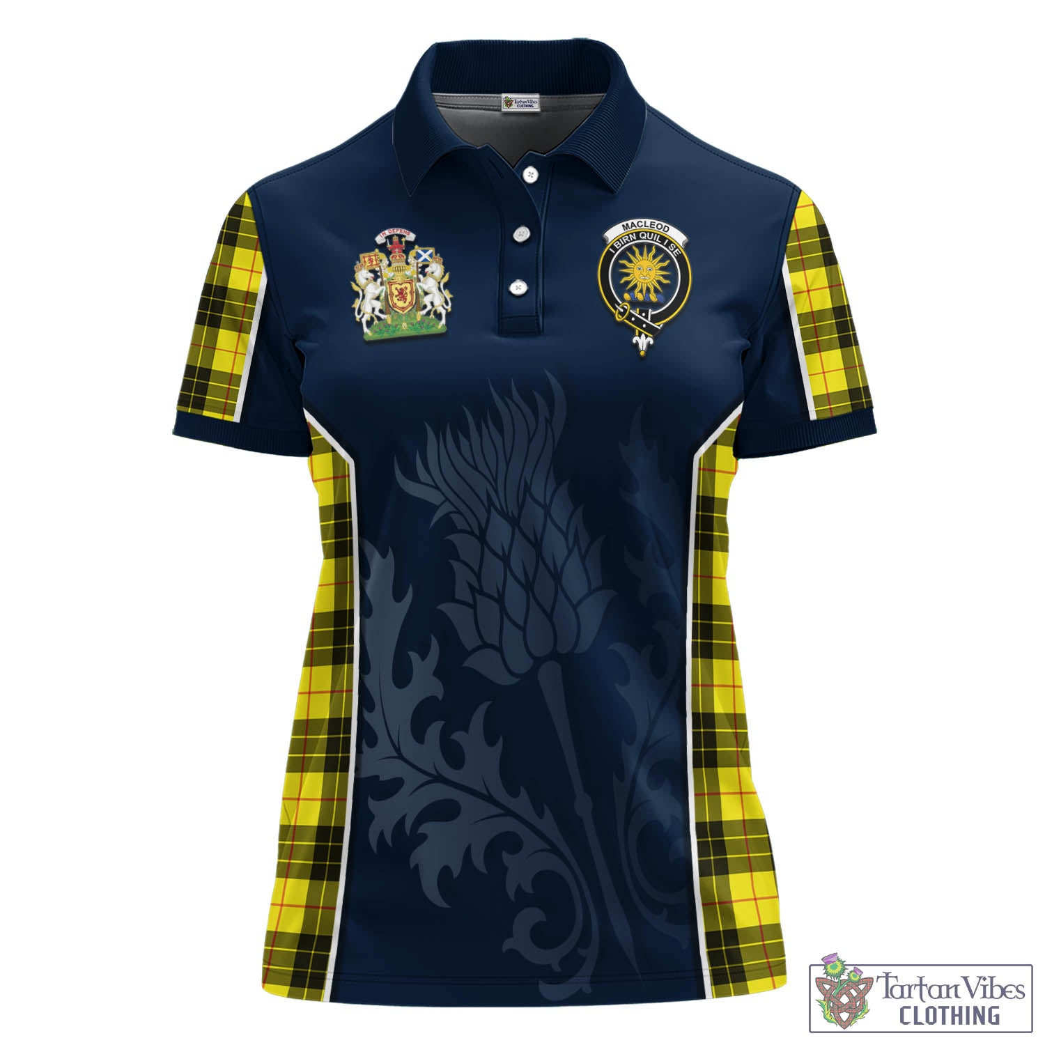 Tartan Vibes Clothing MacLeod of Lewis Modern Tartan Women's Polo Shirt with Family Crest and Scottish Thistle Vibes Sport Style