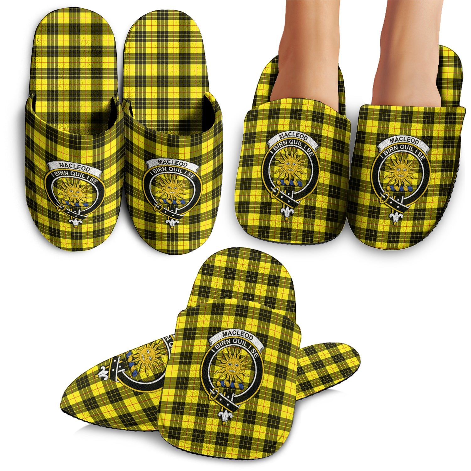 MacLeod of Lewis Modern Tartan Home Slippers with Family Crest - Tartanvibesclothing